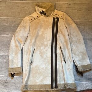 Stylish Cream Coat with Black Accents